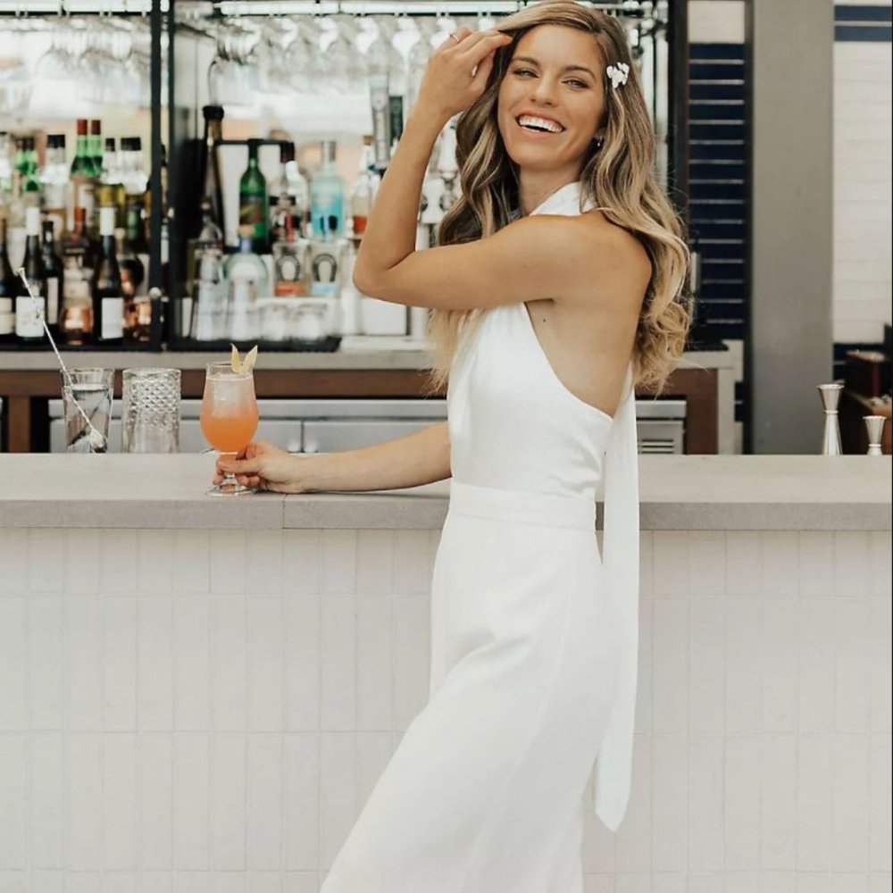 NEW Jill Stuart Anthropologie x BHLDN Tara Ivory Bridal Halter Jumpsuit, Size 6